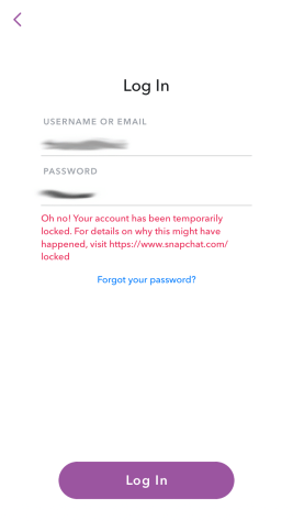 A screenshot confirming Snapchat's Ban.